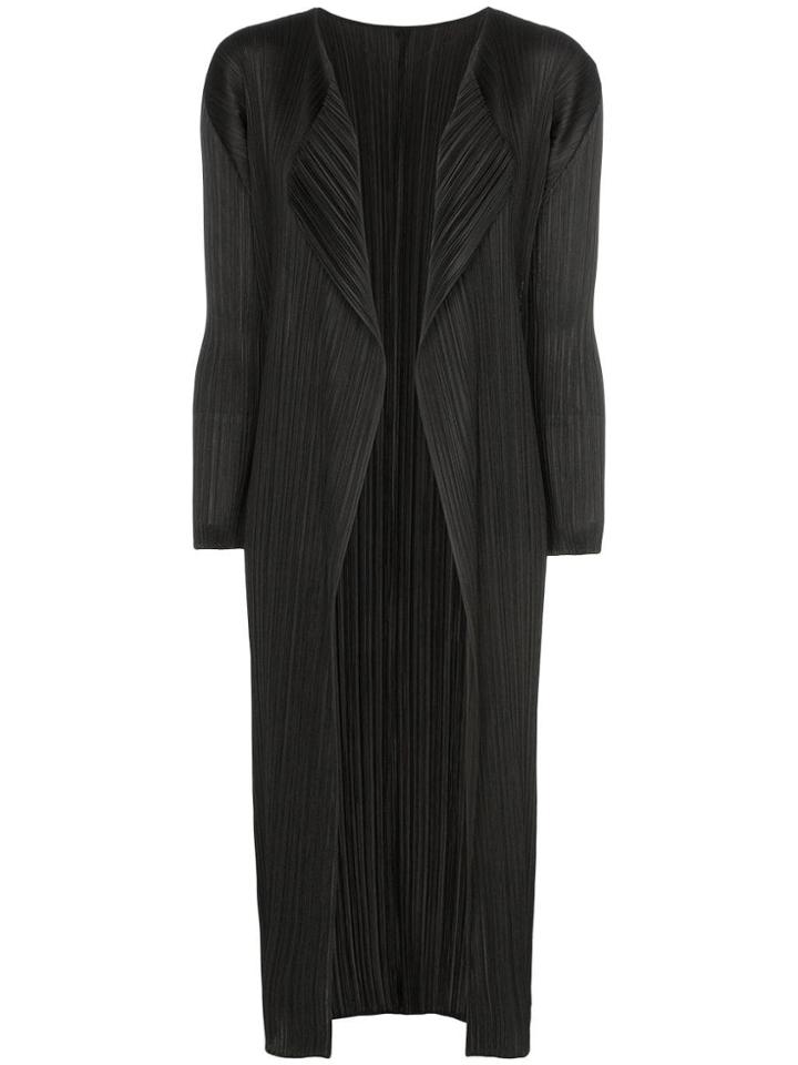 Pleats Please By Issey Miyake Pleated Open Coat - Black