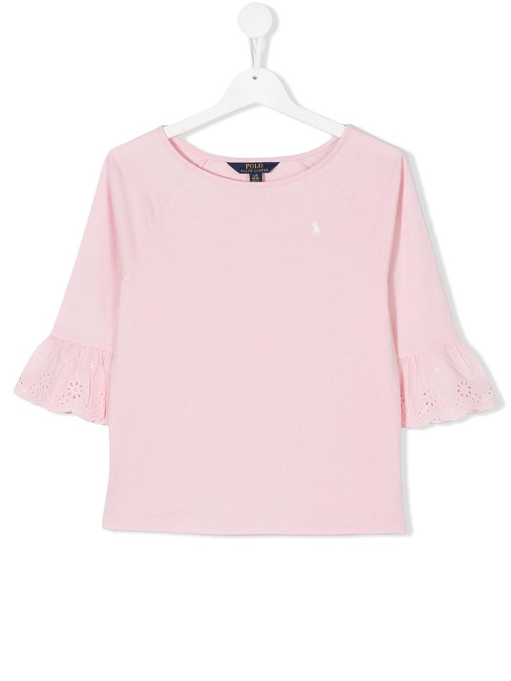 Ralph Lauren Kids Broderie Anglais Detail Top - Pink & Purple
