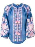 March 11 Flower Pixel Embroidered Blouse - Blue