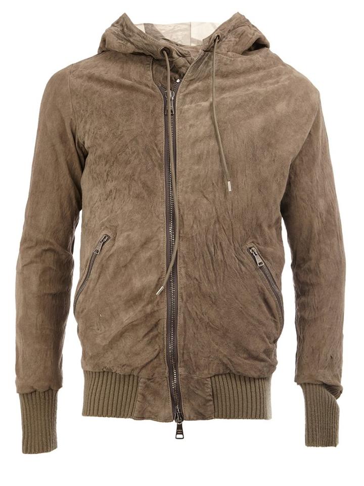 Giorgio Brato Zipped Hooded Ribbed Jacket, Men's, Size: 50, Grey, Leather