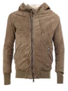 Giorgio Brato Zipped Hooded Ribbed Jacket, Men's, Size: 50, Grey, Leather