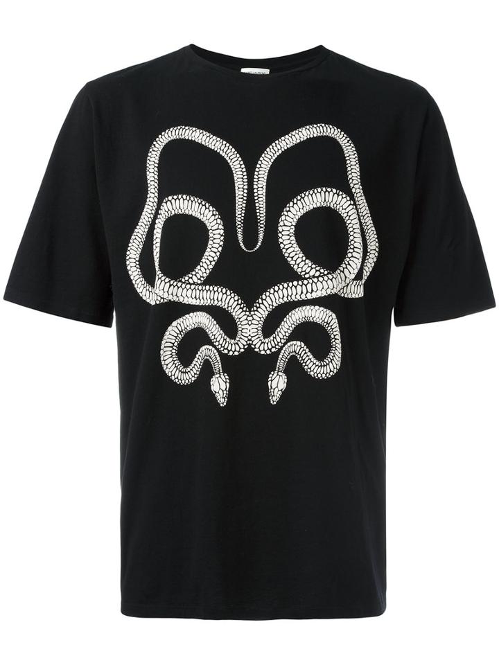 Saint Laurent Serpent Print T-shirt, Men's, Size: Xl, Black, Cotton