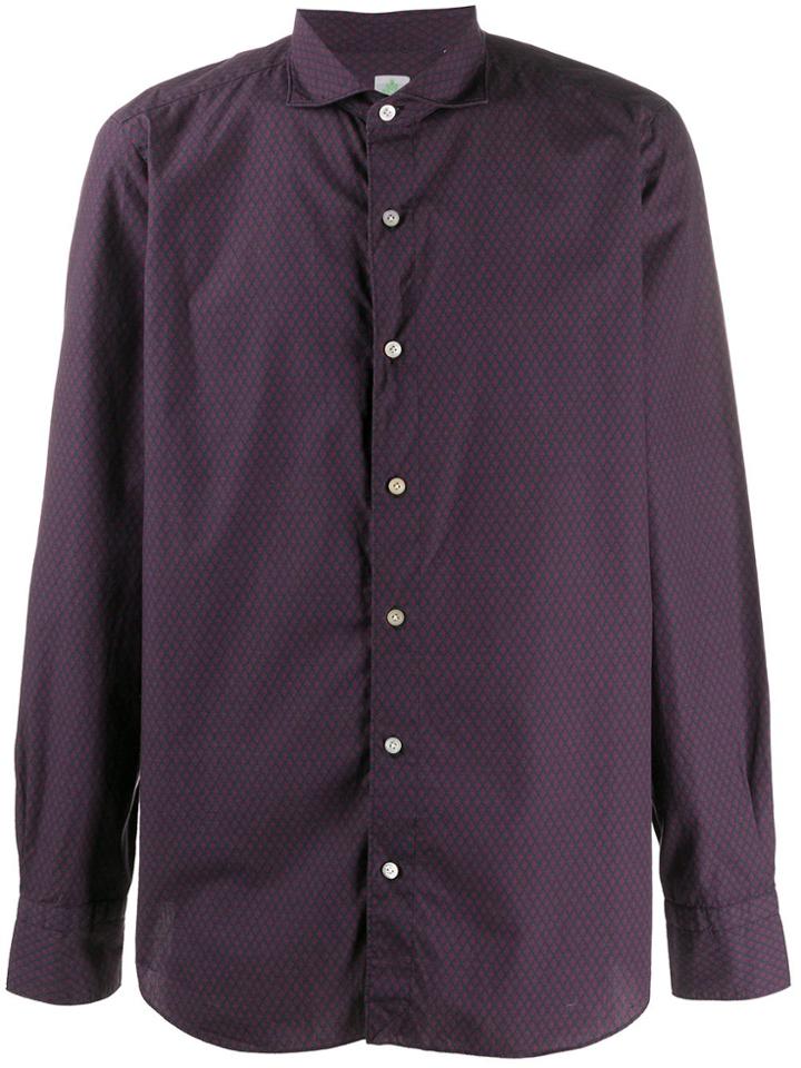 Finamore 1925 Napoli Spread Collar Shirt In Diamond Print - Blue