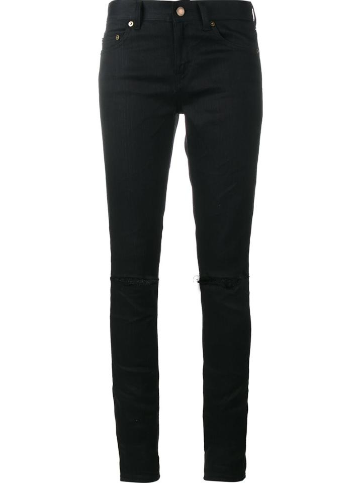 Saint Laurent Distressed Skinny Jeans, Women's, Size: 26, Black, Cotton/spandex/elastane
