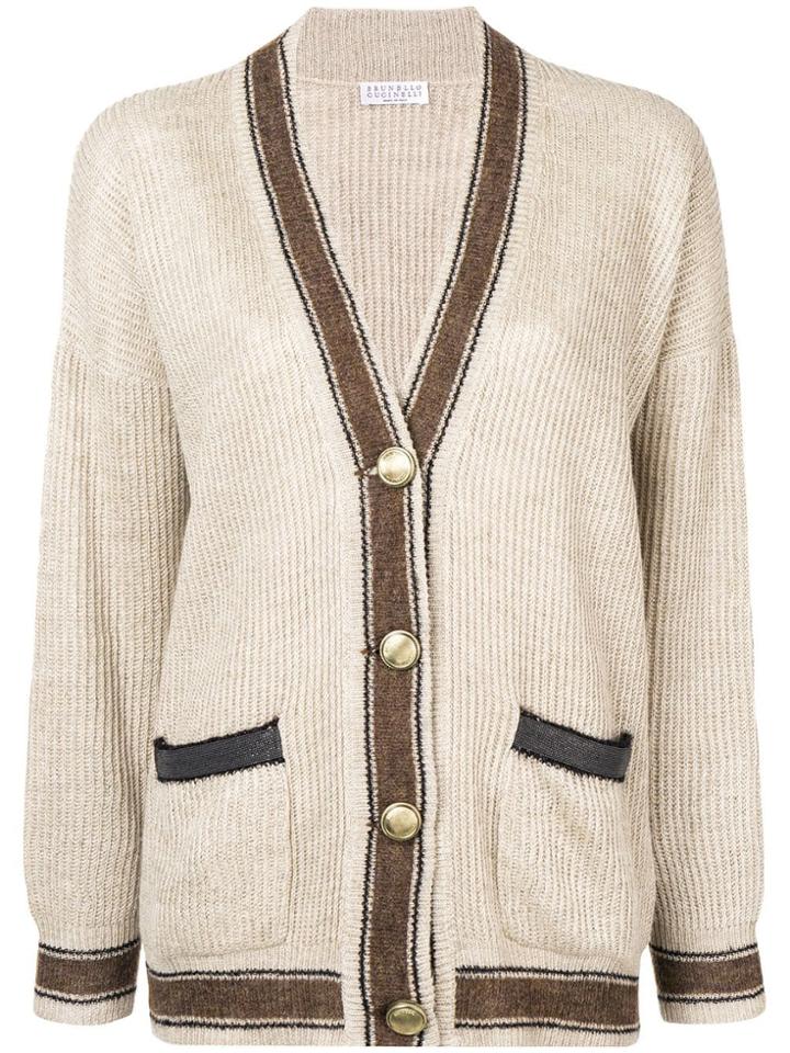 Brunello Cucinelli Contrast Trim Cardigan - Neutrals