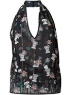 Versus Floral Column Print Halterneck Top, Women's, Size: 40, Black, Silk