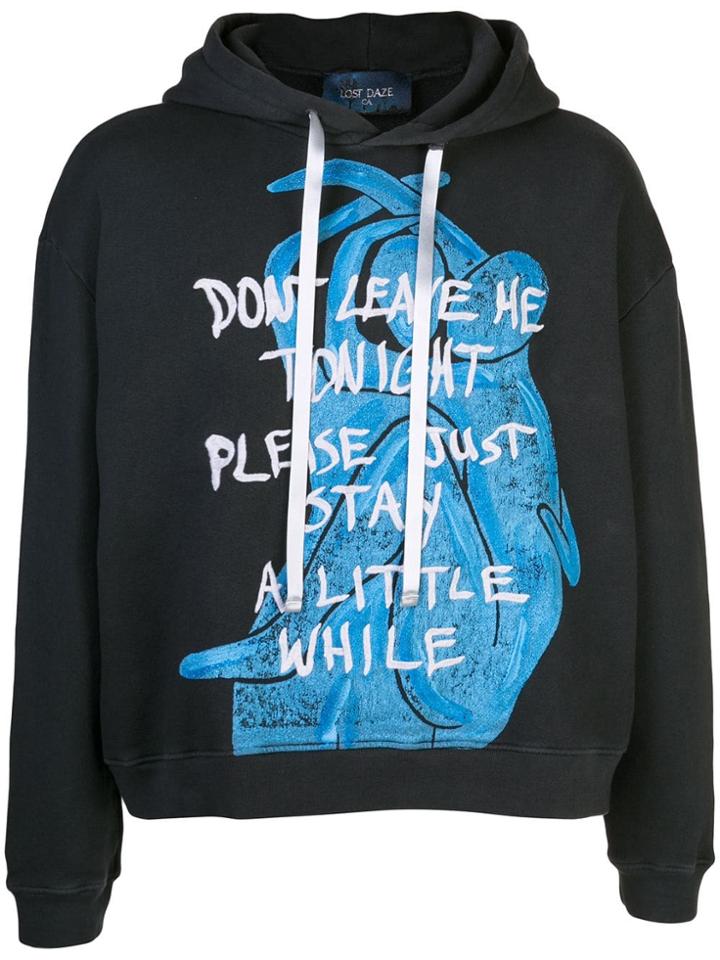 Lost Daze Art Print Hooded Sweatshirt - Blue
