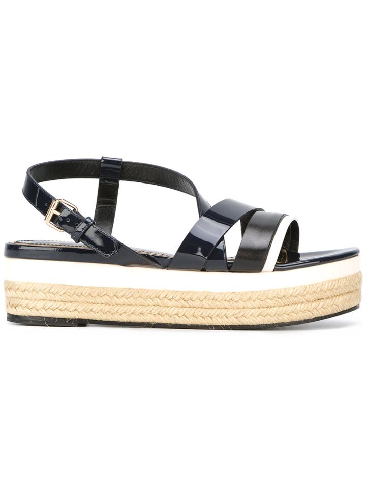 Lanvin Crossover Strap Wedge Sandals - Black