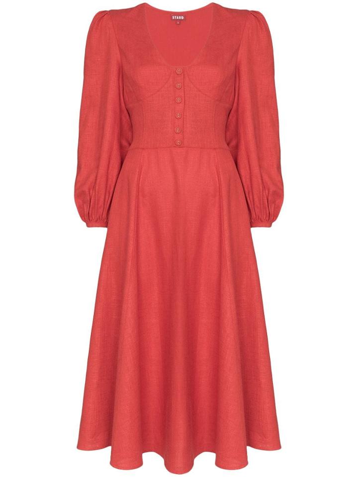 Staud Pleated Midi Dress - Red