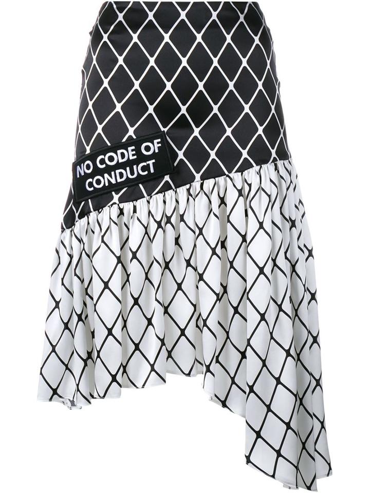 Ashley Williams Fishnet Print Asymmetric Silk Skirt