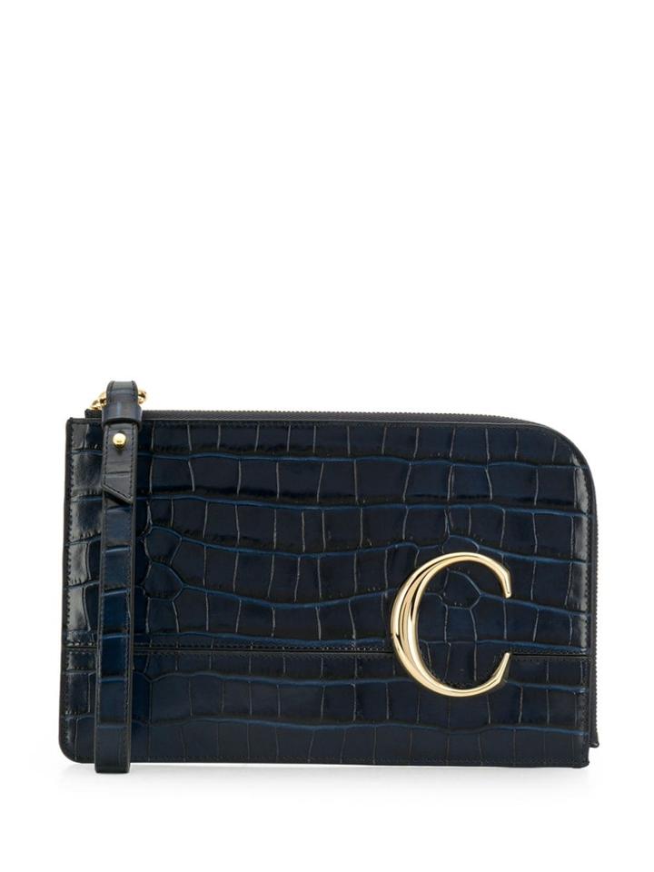 Chloé Croc Embossed Clutch Bag - Blue