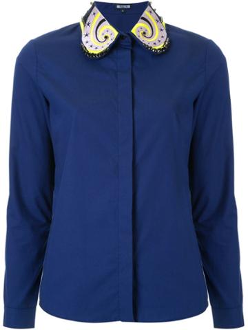 Holly Fulton Embellished Collar Shirt, Women's, Size: 10, Blue, Cotton