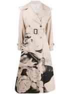 Valentino Floral Long Trench Coat - Neutrals