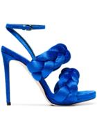 Marco De Vincenzo Blue Plait 105 Velvet Sandals