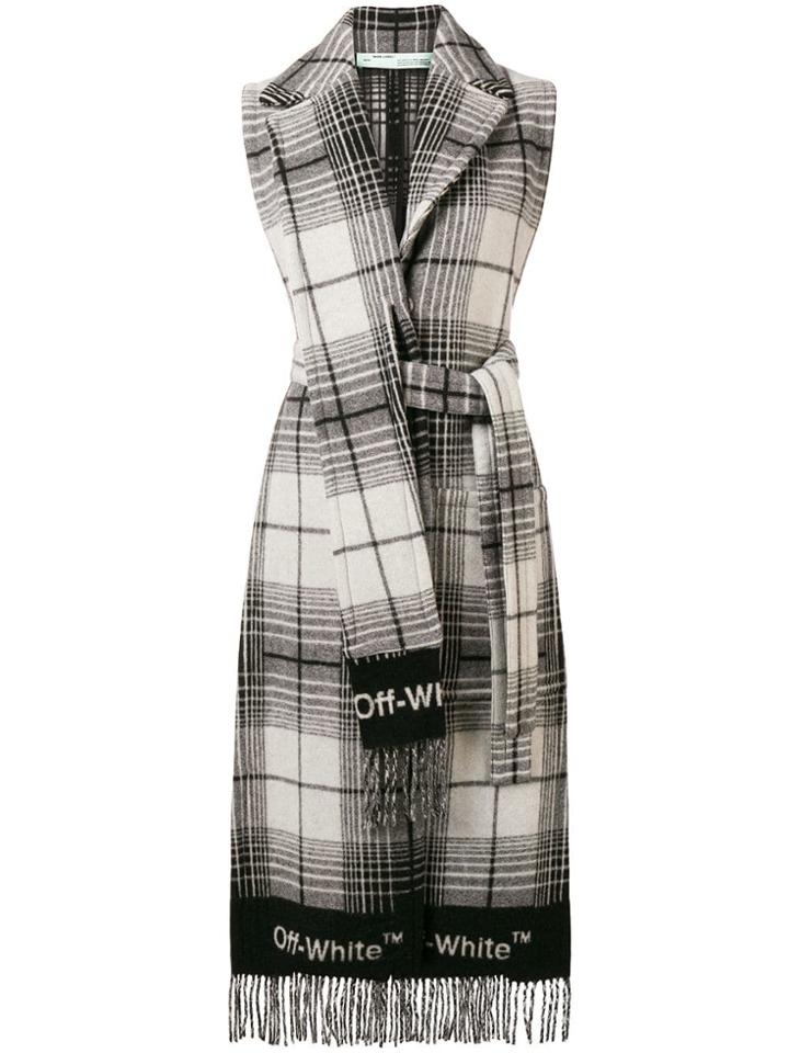 Off-white Sleeveless Checked Coat - Black