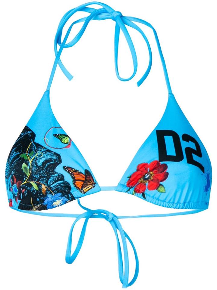 Dsquared2 Printed Triangle Bikini Top - Blue