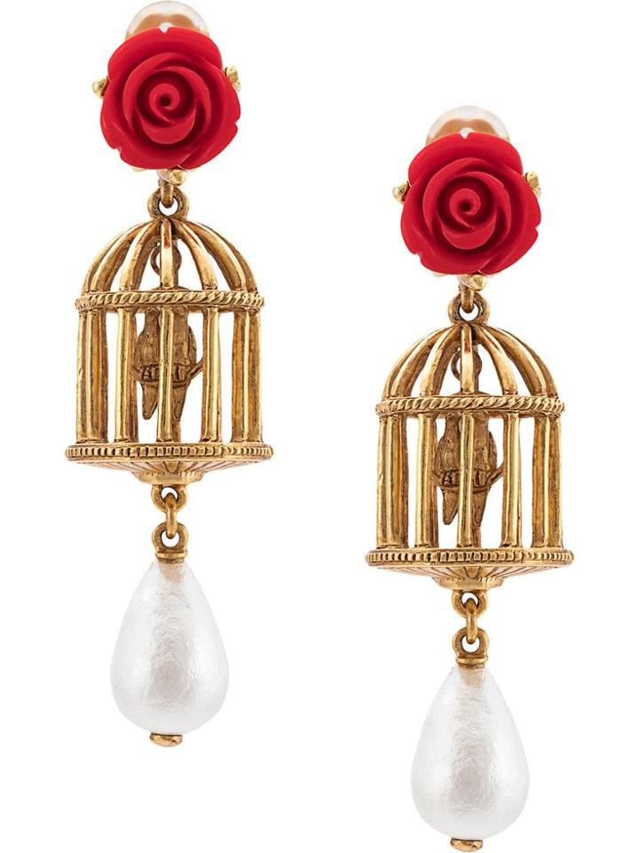 Oscar De La Renta Birdcage Pendant Earrings - Gold