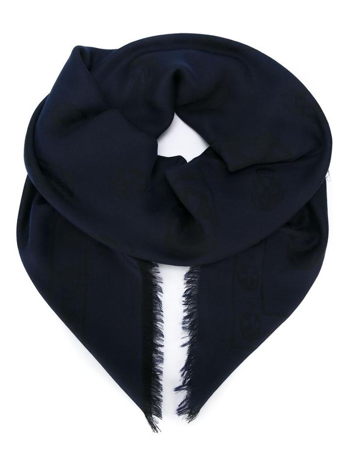 Alexander Mcqueen 'skull' Scarf, Men's, Blue, Cotton/viscose
