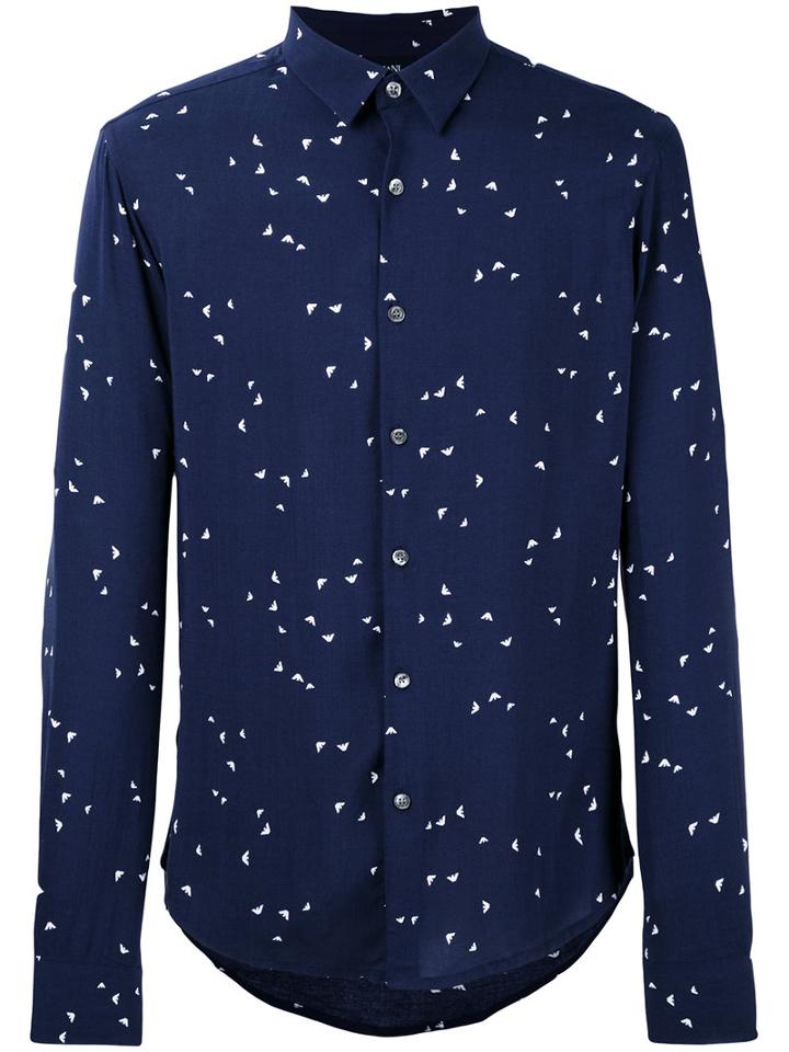 Armani Jeans - Allover Logo Print Shirt - Men - Viscose - Xxl, Blue, Viscose