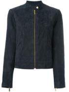 Michael Michael Kors Zipped Bomber Jacket, Women's, Size: Large, Blue, Goat Suede/polyester/spandex/elastane