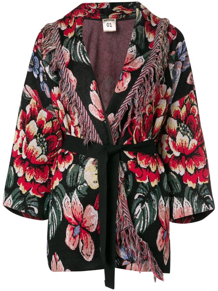 Semicouture Floral Print Cardigan - Black