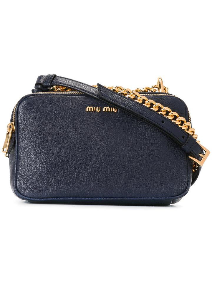 Miu Miu Chain Detail Crossbody Bag, Women's, Blue, Goat Skin