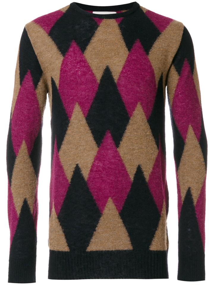 Laneus Argyle Knitted Sweater - Black