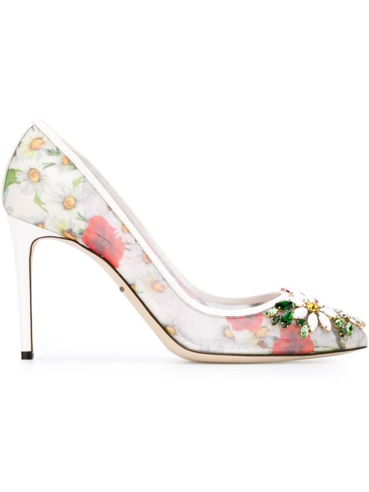 Dolce & Gabbana Daisy And Poppy Print Embellished Pumps