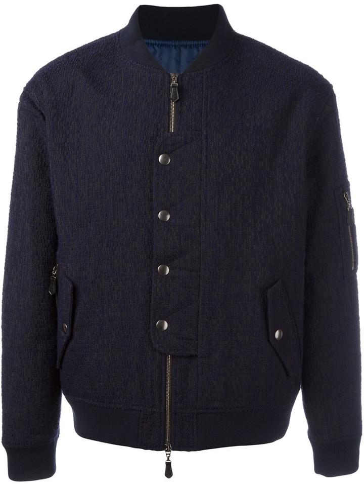Casely-hayford Bomber Jacket, Men's, Size: 40, Blue, Acrylic/polyester/cotton