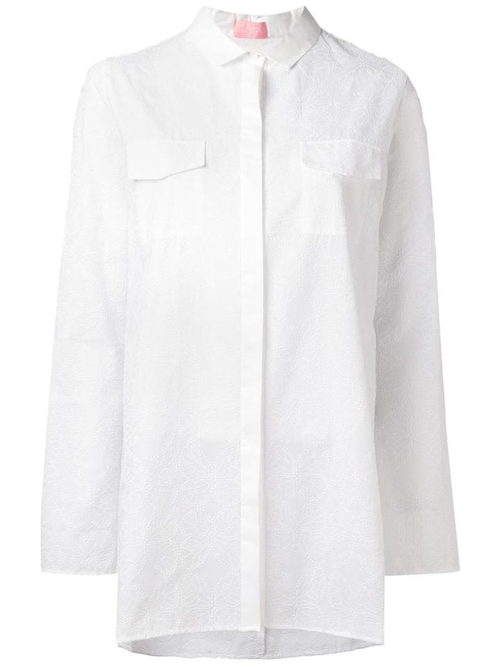 Giamba Long Embroidered Butterfly Shirt, Women's, Size: 44, White, Cotton/polyester