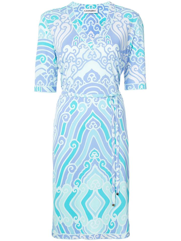 Leonard - Printed V-neck Dress - Women - Viscose - 40, Blue, Viscose