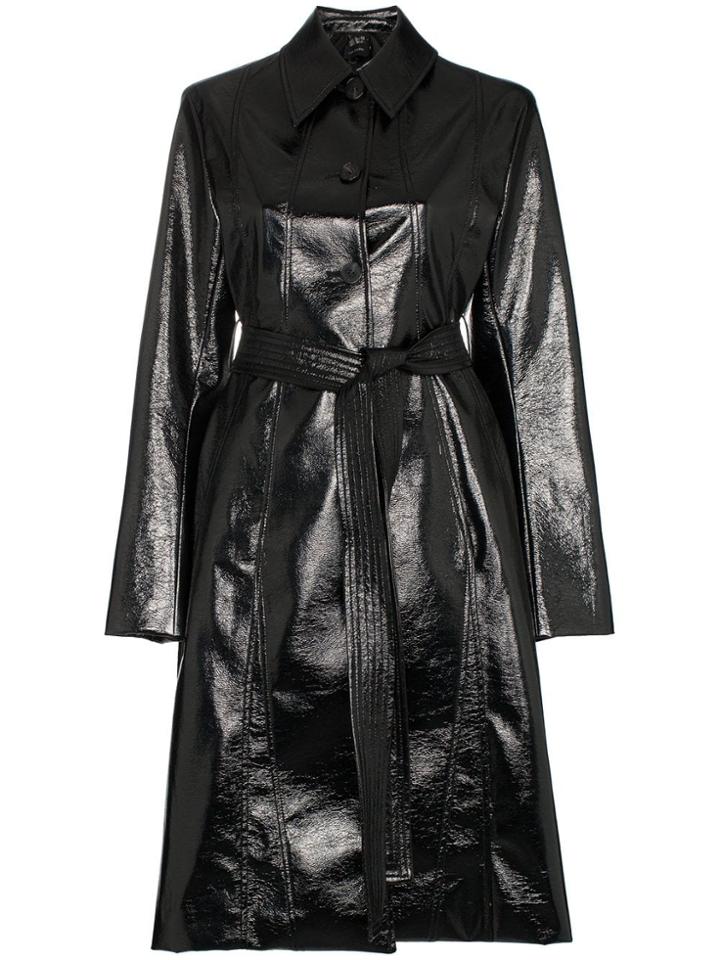 Low Classic Enamel Long Belted Coat - Black