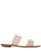 René Caovilla Pearled Microstud Sandals - Metallic