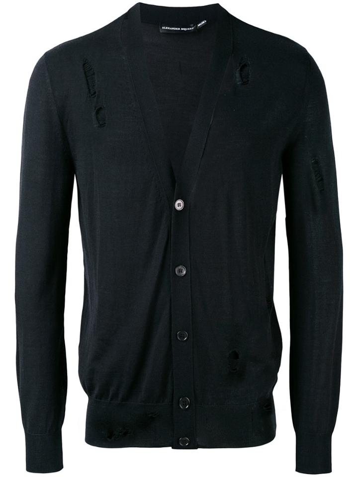 Alexander Mcqueen Distressed V-neck Cardigan - Black