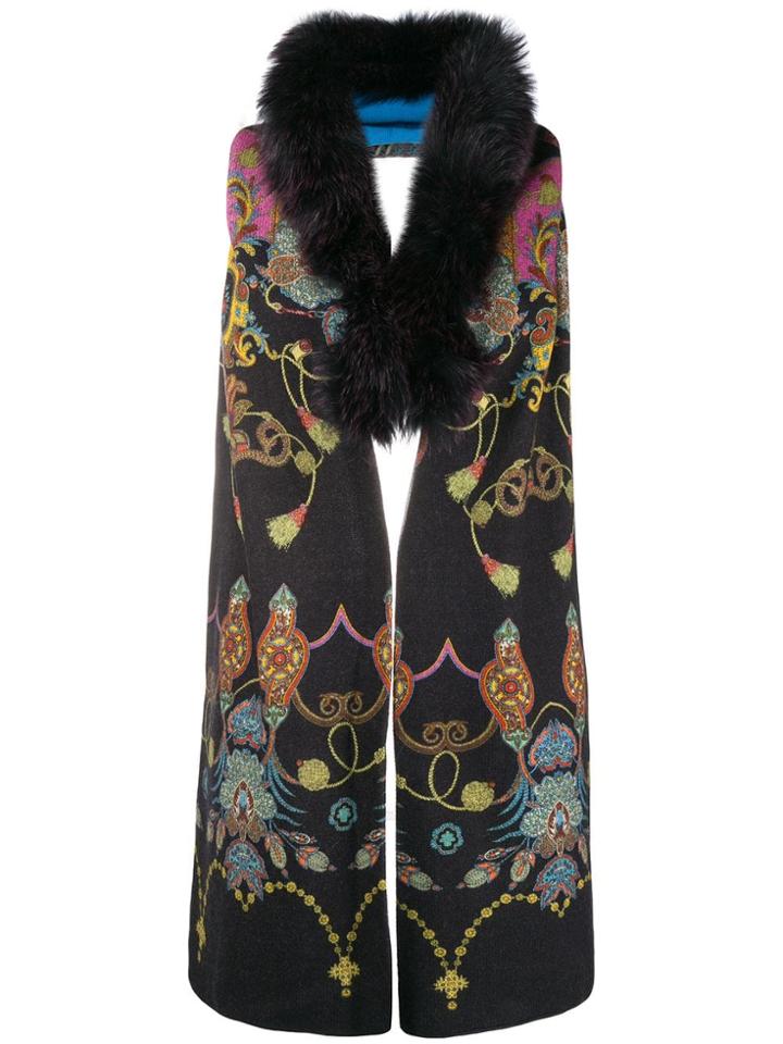 Etro Printed Fur Scarf - Black