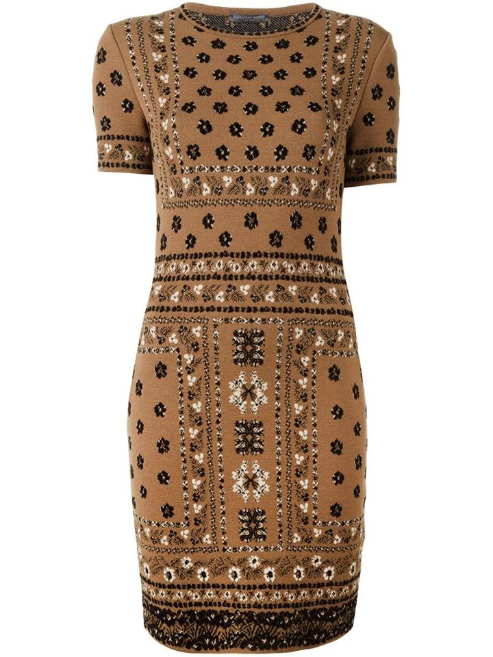 Alexander Mcqueen Patterned Jacquard Pencil Dress, Women's, Size: Medium, Brown, Silk/nylon/polyester/wool