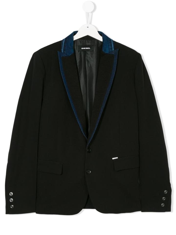 Diesel Kids Denim Trim Blazer - Black