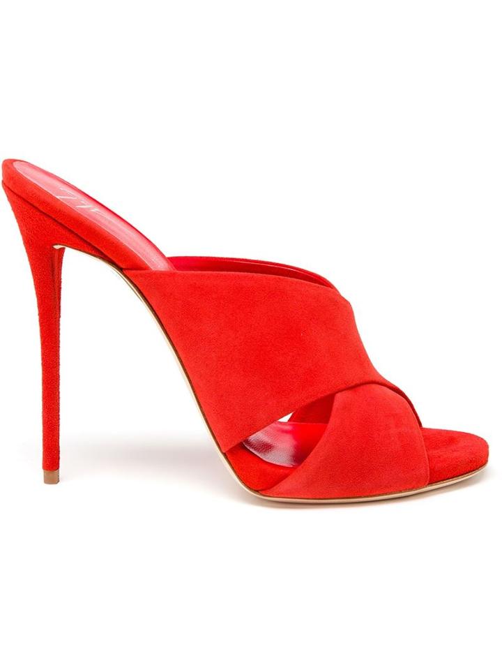 Giuseppe Zanotti Design Bella Crisscross Strap Mules, Women's, Size: 36.5, Red, Leather/suede