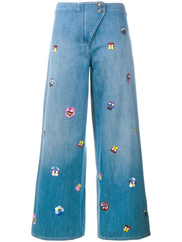 Christopher Kane Pansy Embroidered Culottes - Blue