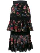 Dolce & Gabbana - Rose Print Layered Skirt - Women - Silk/cotton/polyamide/spandex/elastane - 42, Black, Silk/cotton/polyamide/spandex/elastane