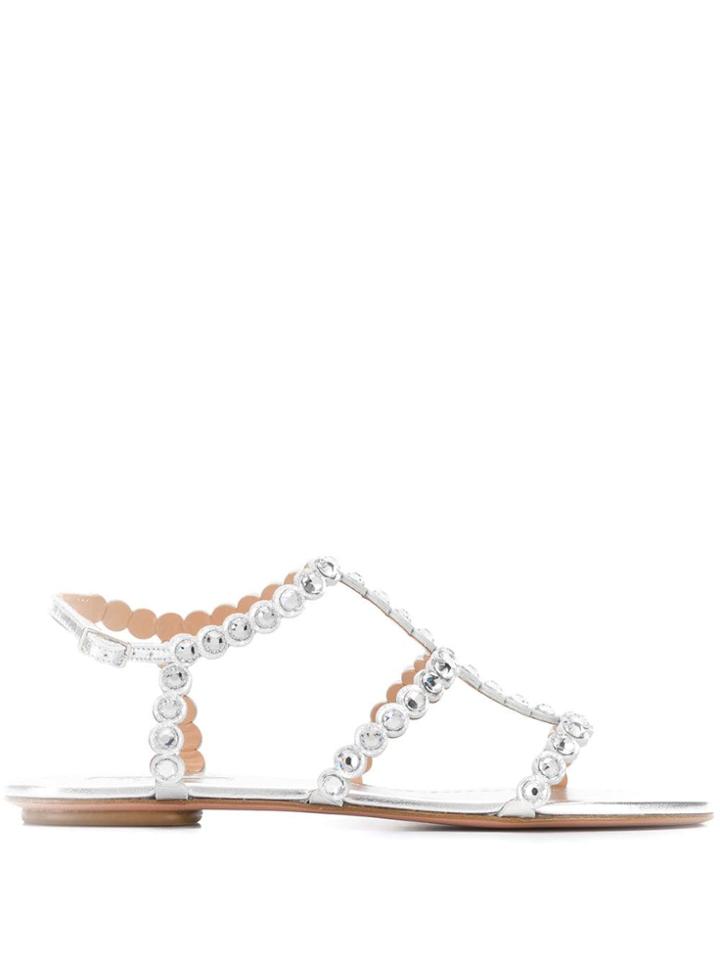 Aquazzura Crystal Flat Sandals - Silver