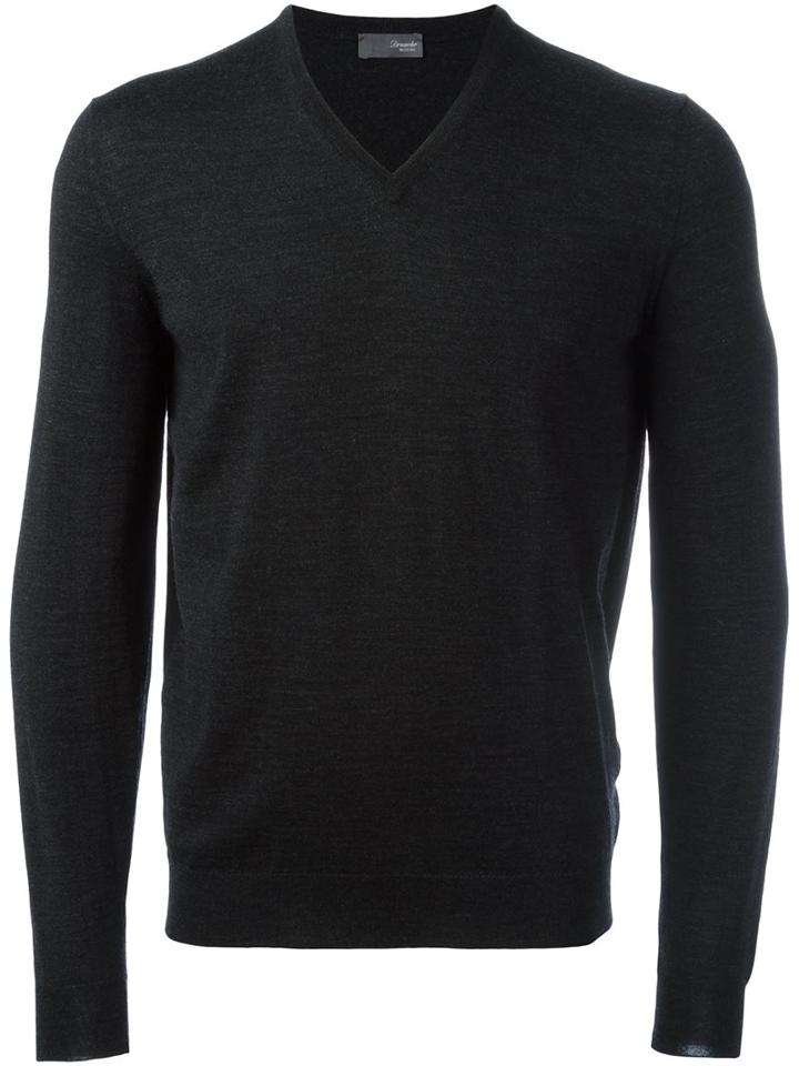 Drumohr V Neck Fine Knit Jumper, Men's, Size: 46, Grey, Merino