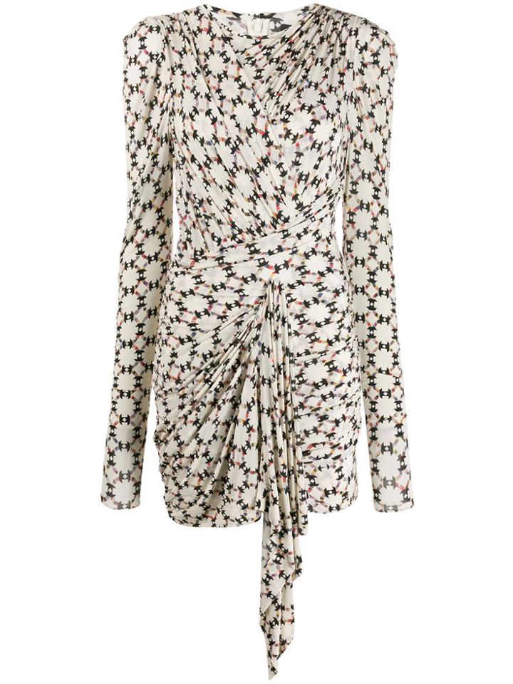 Isabel Marant Tonia Geometric Print Draped Dress - White
