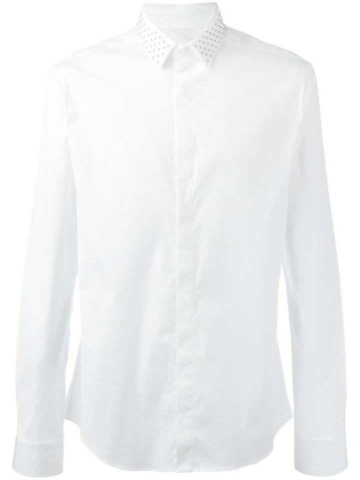 Les Hommes Studded Collar Shirt, Men's, Size: 48, White, Cotton/spandex/elastane