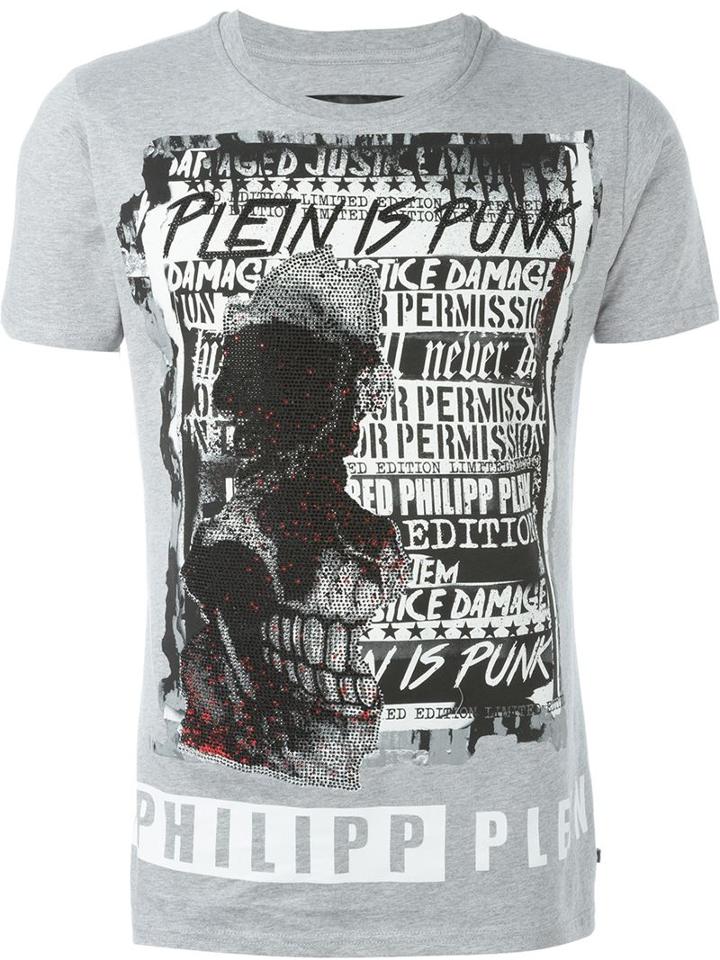 Philipp Plein People T-shirt, Men's, Size: L, Grey, Cotton