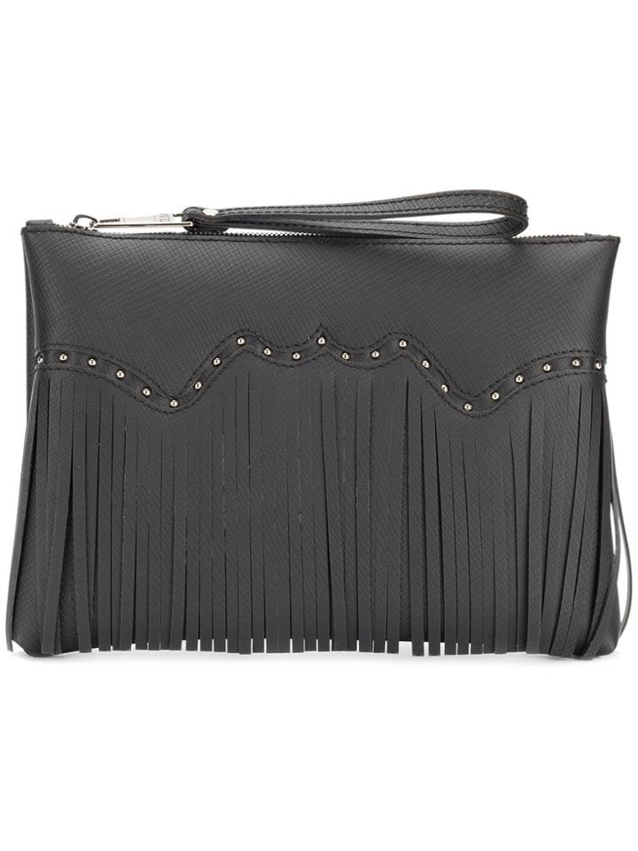 Gum Fringed Studded Clutch Bag - Black