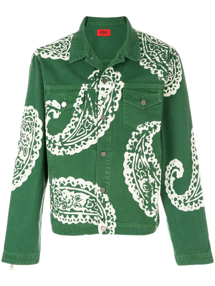 424 Fairfax Paisley Print Denim Jacket - Green