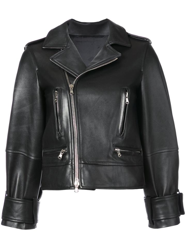 Oscar De La Renta Cropped Sleeve Biker Jacket - Black