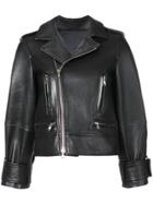 Oscar De La Renta Cropped Sleeve Biker Jacket - Black