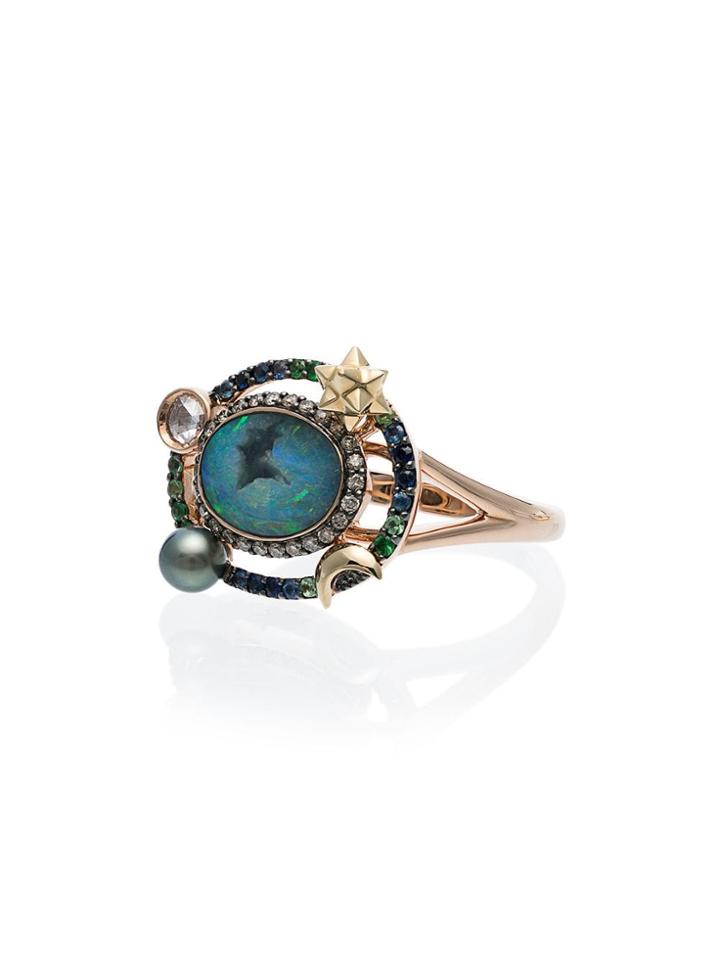 Bibi Van Der Velden Diamond, Pearl, Opal And Sapphire Galaxy Ring -